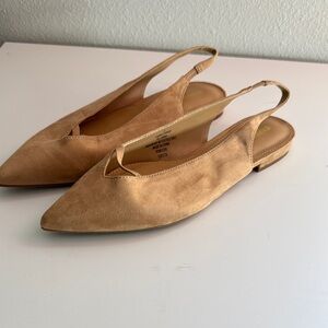 Brand New Cream Slingback Flats with Pointed Toe and Soft Suede Material
